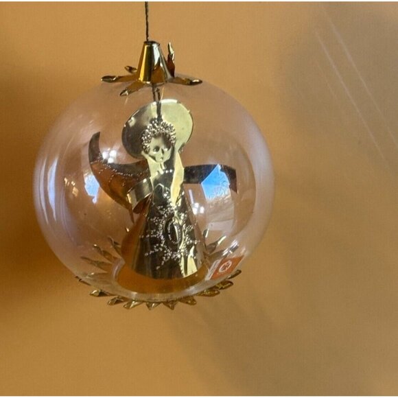 Vintage Resi Lenz Gold Foil Angel Blown Glass Ornament Western Germany C1960's - Picture 2 of 7